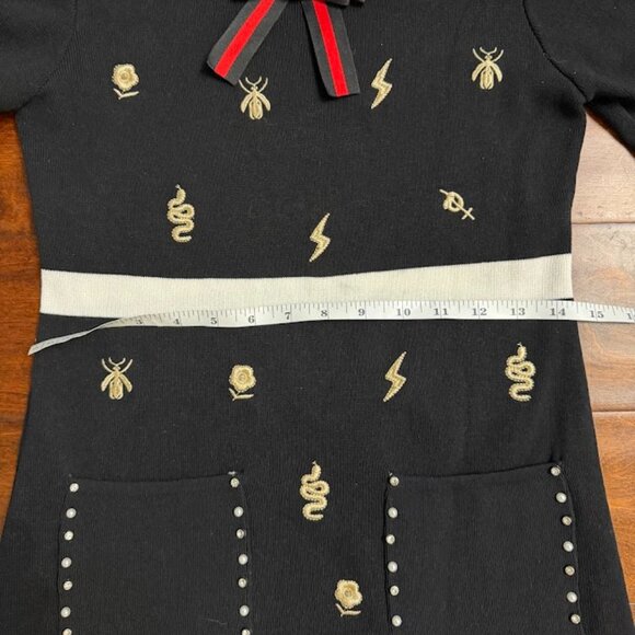 Black Knit Dress with Embroidery & Pearl Collar – Preppy Style Size: S - Picture 12 of 13